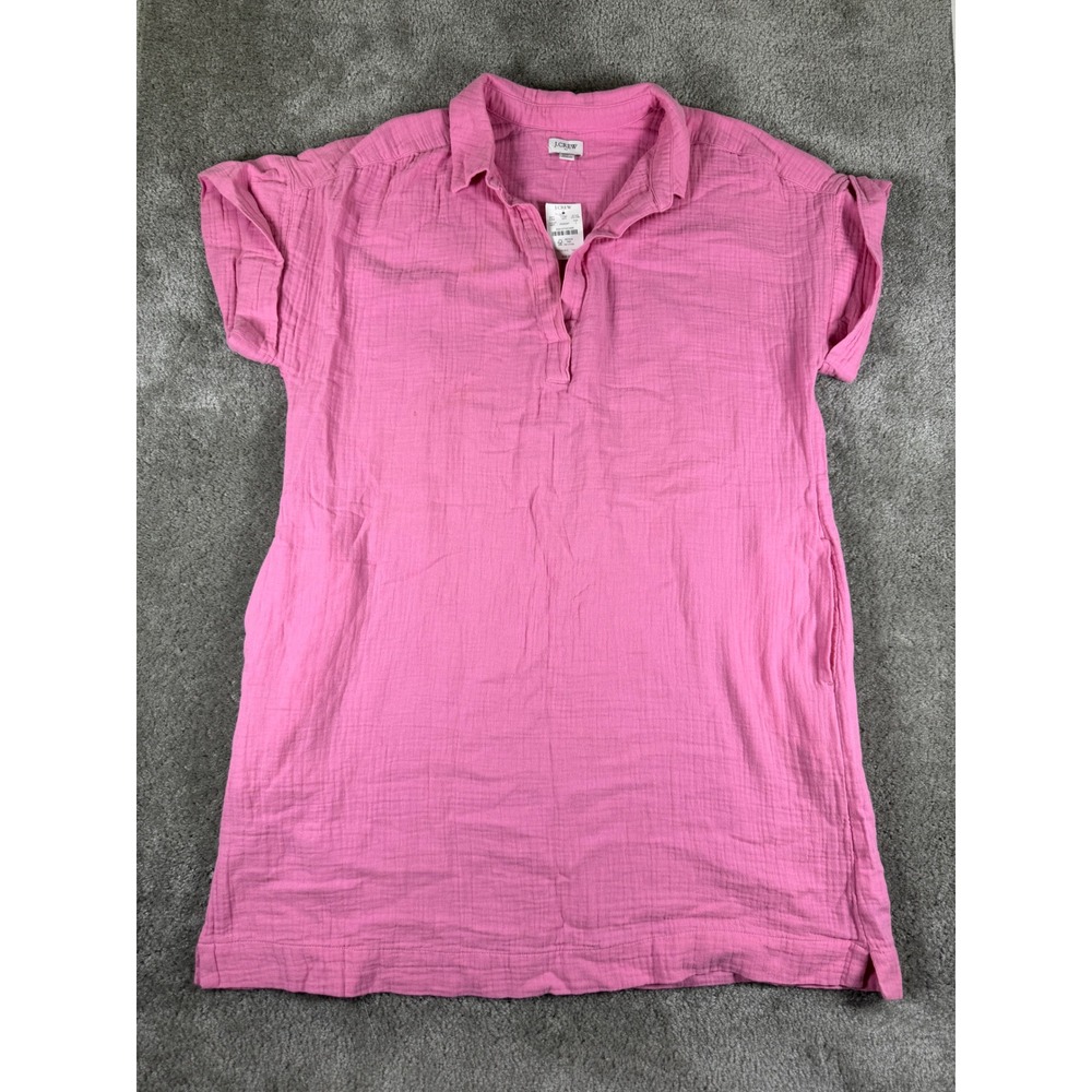 J.Crew Pink Cotton Double Gauze Mini Dress CC106 Short Sleeve Womens Large NEW